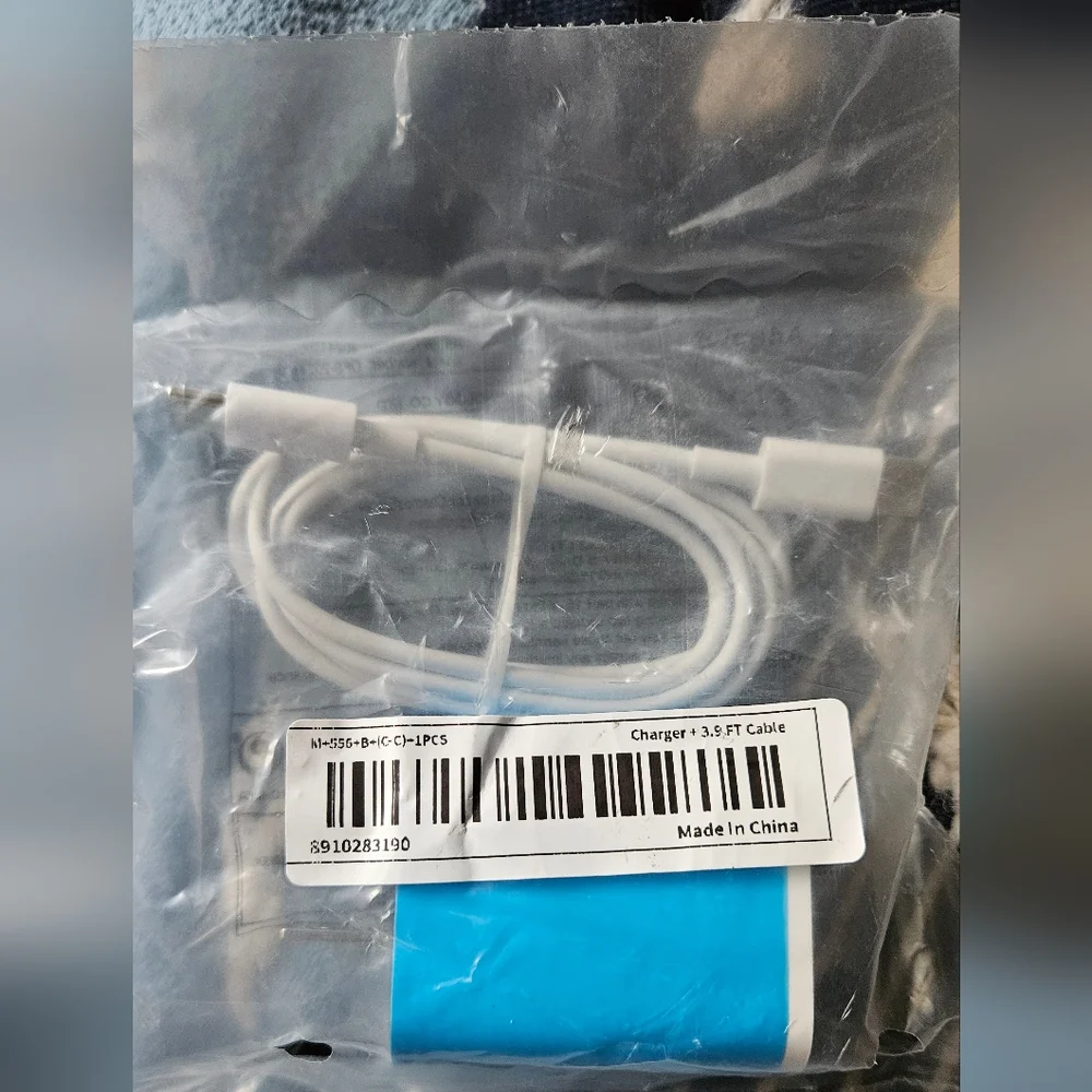 NWT USB-C Blue & White Power Adapter, 3.9 Feet Cord, Never Opened Or Used.